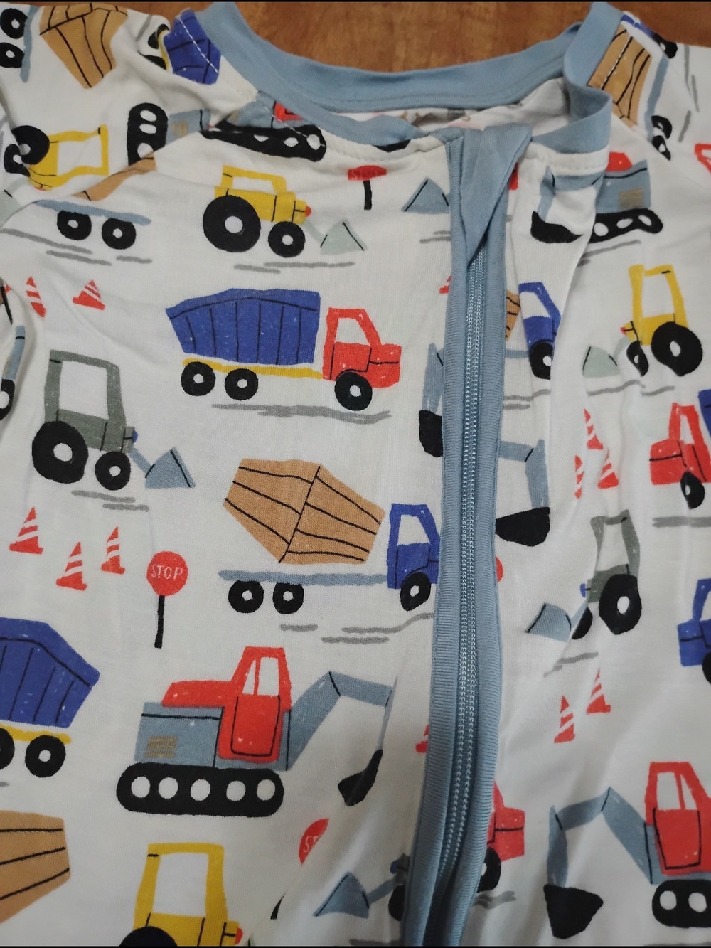 Little Sleepies Construction Vehicles Zip-Up Pajamas - White/Blue/Red/Yellow